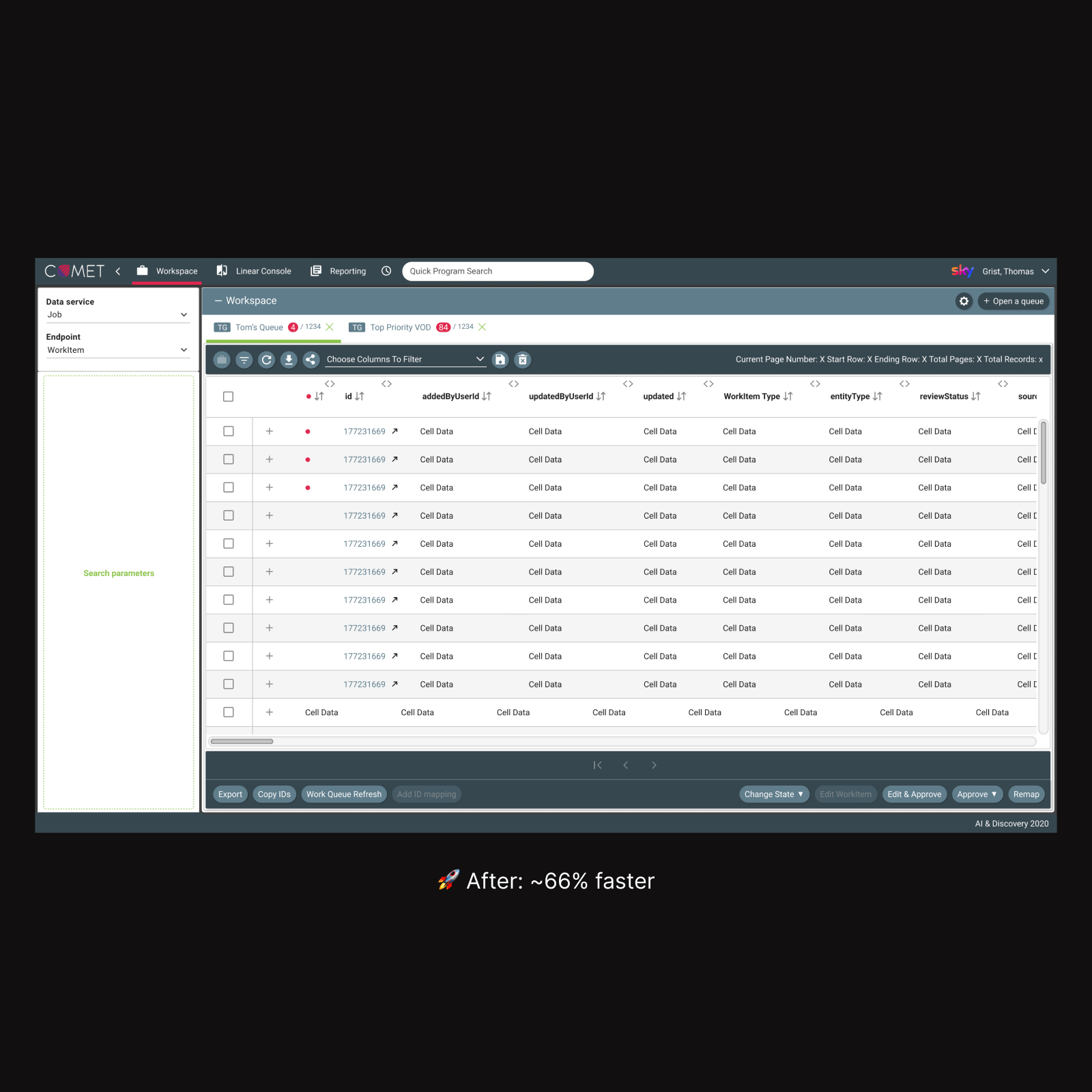Sky & Comcast Work Queue feature showing automatic programme surfacing