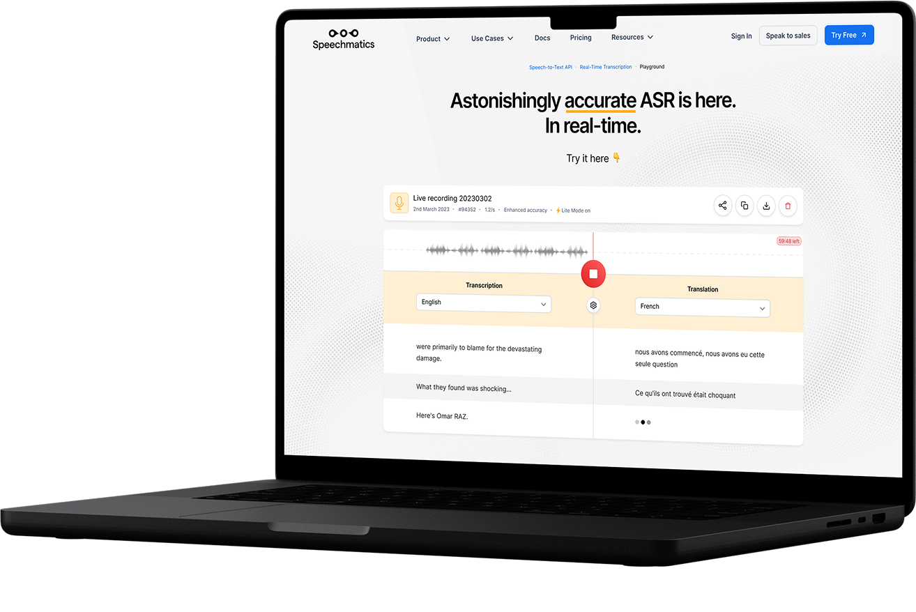 Speechmatics AI product interface